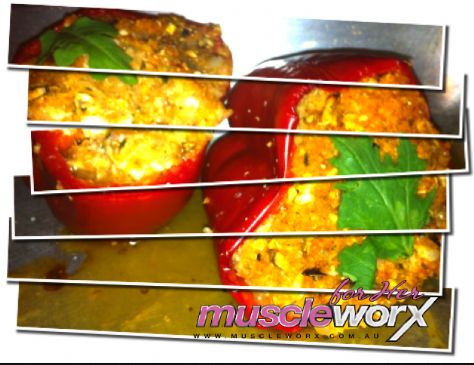 Muscle Worx For Her Chef Kylie Stuffed Capsicums with Chicken, Quinoa and Cottage Cheese
