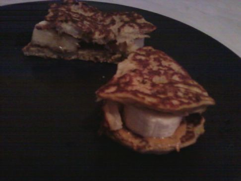 Peanut butter and Banana Sandwiches on Spaghetti Squash and Pear Pancakes