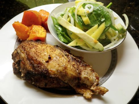 Caribbean Baked Chicken, Sweet Potato and Spicy Mango-Avocado Salad