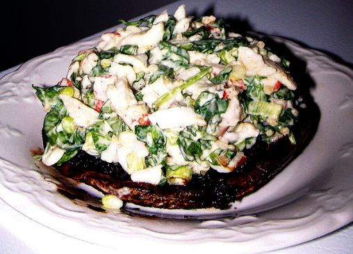 Krab and Spinach Salad on a Large Grilled Portobello Cap
