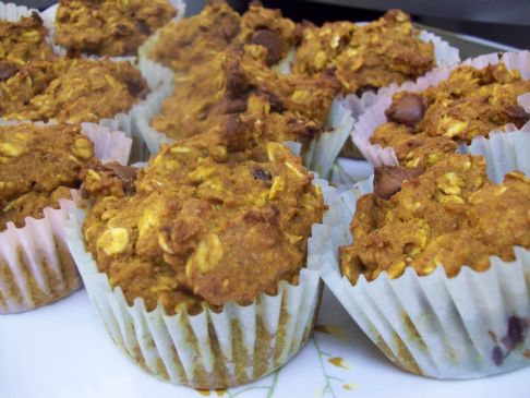 Oatmeal Dark Chocolate Chip Pumpkin Muffins