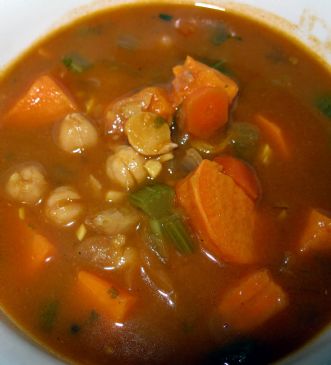 Kari's Spicy Peanutty Chickpea and Sweet Potato Soup