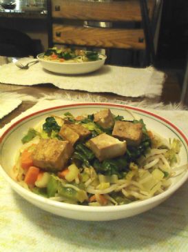 Tofu Shanghai Bok on Bean Sprouts stir fry bed