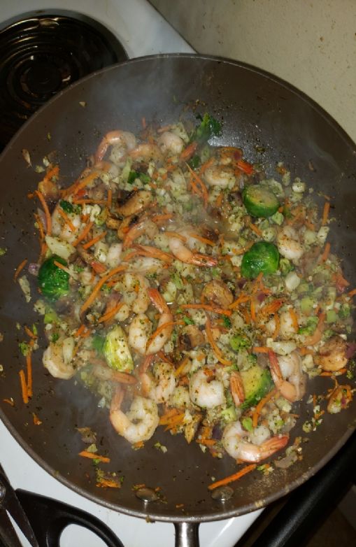 Shrimp Stir Fry w/brussel sprouts, cauliflower rice,