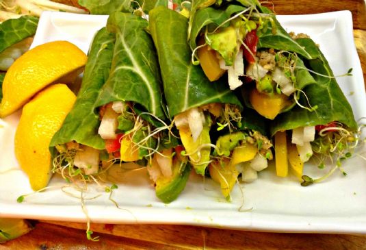 collard green wraps with sunflower seed spread