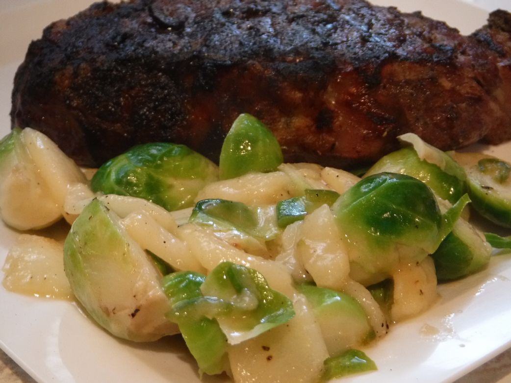Brussels Sprouts with Pears and Jalapeno Mustard Sauce