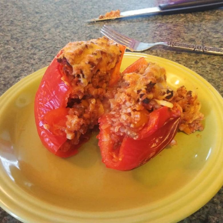 Cauliflower Rice and Beef stuffed peppers