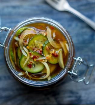 Spicy-Sweet Pickled Cucumbers