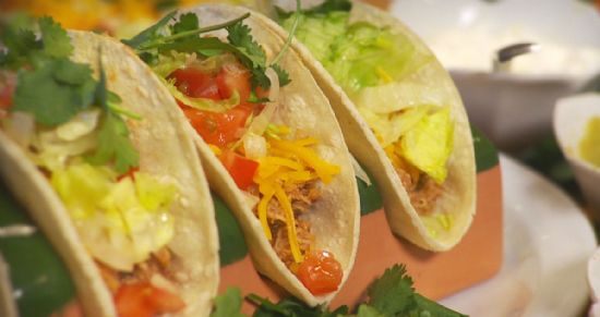 Chicken Tacos on Hard Shells w/ Refried Beans