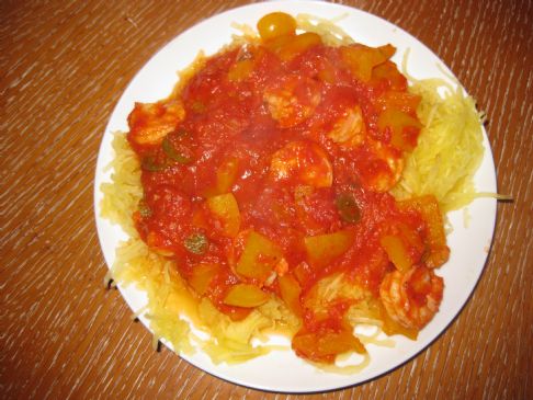 Spicy Shrimp Marinara (With Spaghetti Squash and loads of good for you vitamins :)