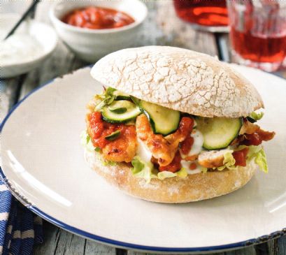 Chicken burgers with Marinated Zucchini