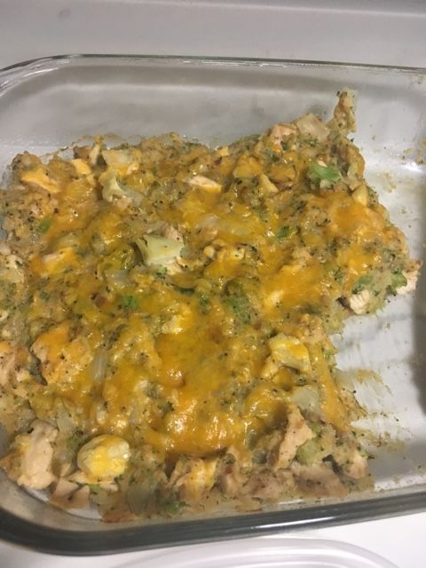 Cheesy Chicken Broccoli and Cauliflower Rice Casserole