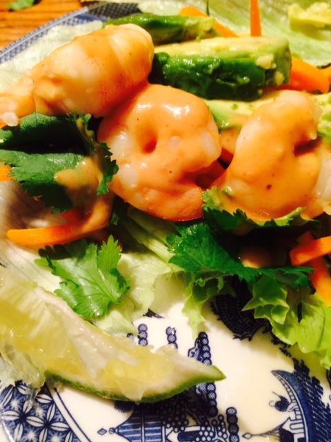 Shrimp Lettuce Wraps with Thai Peanut Sauce