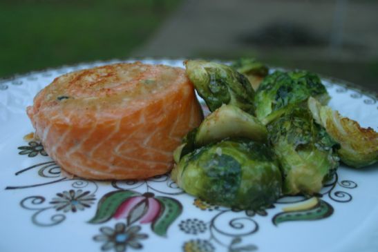Oil-Roasted Brussel Sprouts (Shown here with Salmon)