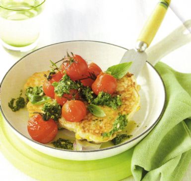 Corn and Ricotta Cakes with Grilled Tomatoes