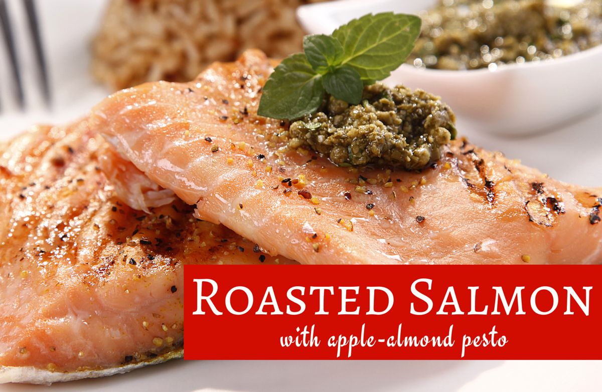 Roasted Salmon with Apple-Almond Pesto