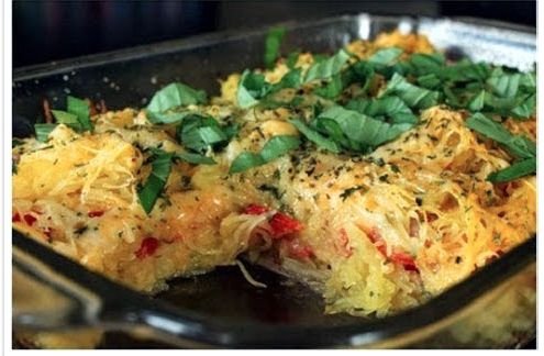 Fresh basil and tomato spaghetti squash