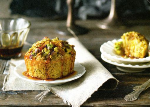 Coconut and Pistachio Friands with Coffee Syrup