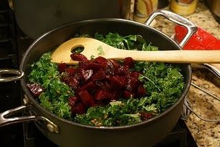 Steamed golden beets and kale